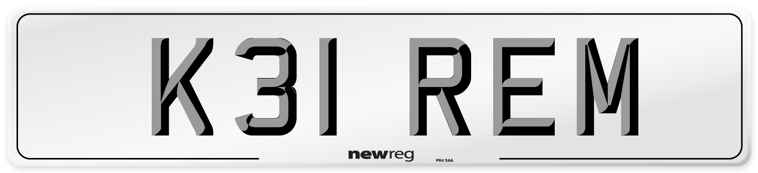 K31 REM Number Plate from New Reg